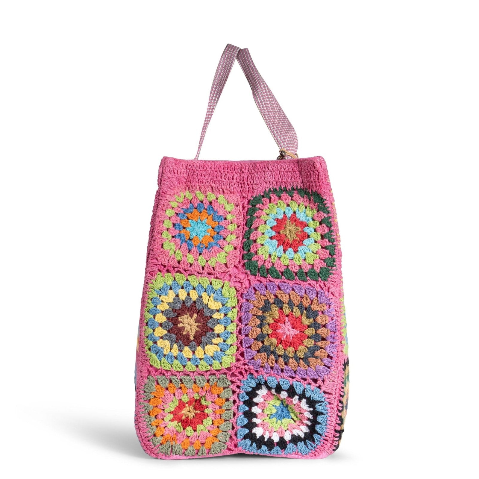 Tote Bag gehäkelt Handarbeit pink multicolor - ANOKHI