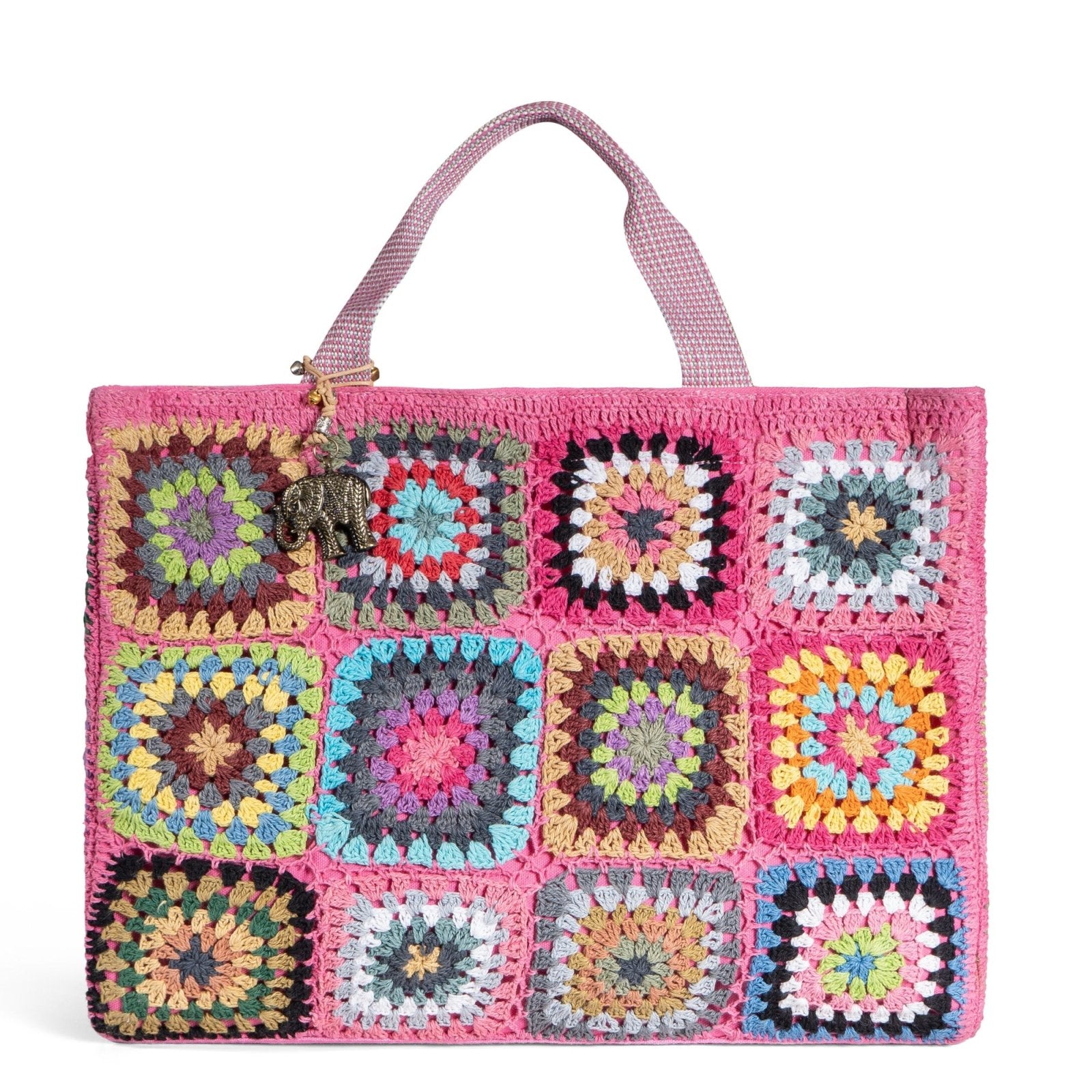 Tote Bag gehäkelt Handarbeit pink multicolor - ANOKHI