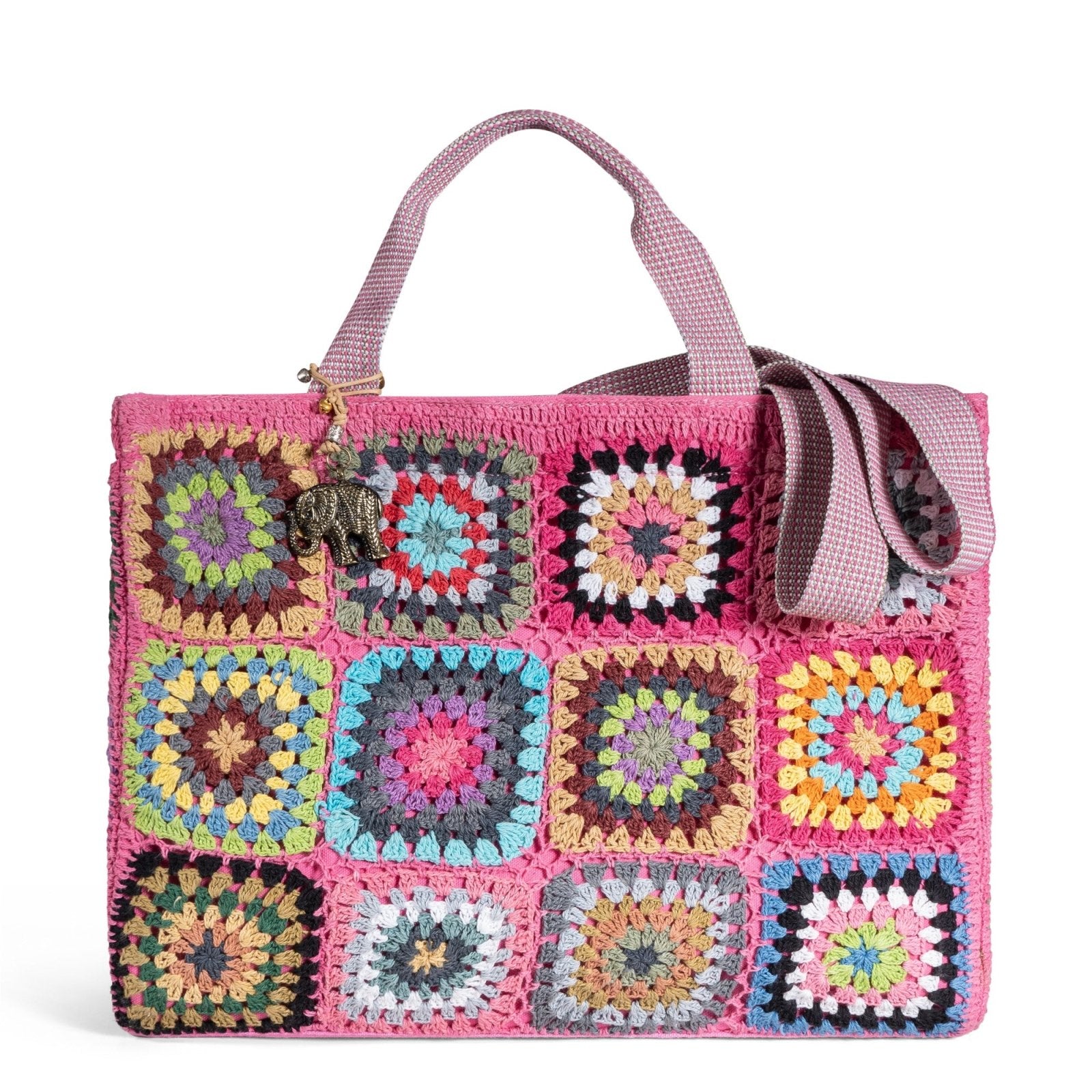 Tote Bag gehäkelt Handarbeit pink multicolor - ANOKHI