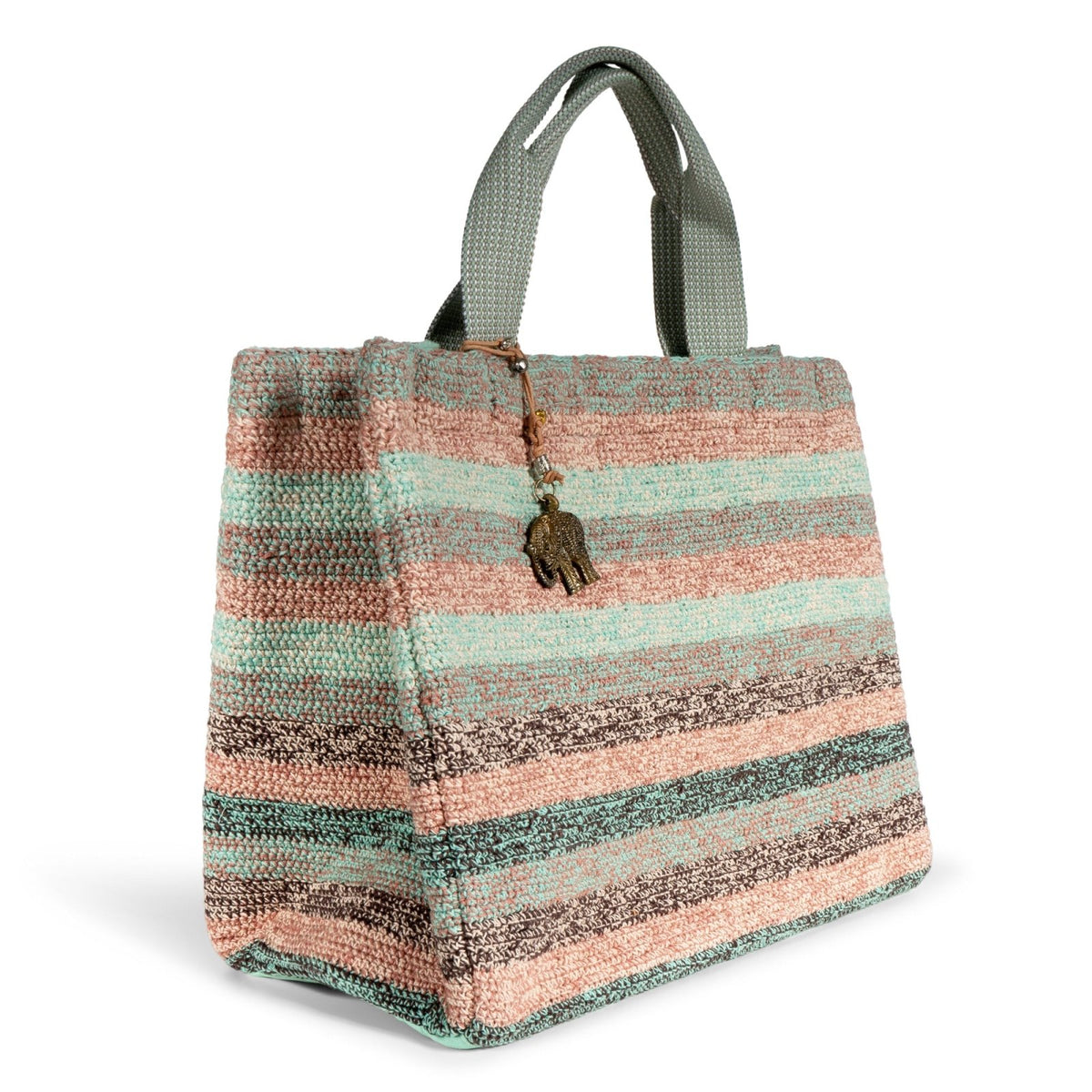 Tote Bag gehäkelt Handarbeit Streifen multicolor - ANOKHI