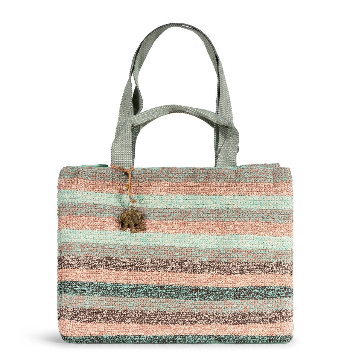 Tote Bag gehäkelt Handarbeit Streifen multicolor - ANOKHI