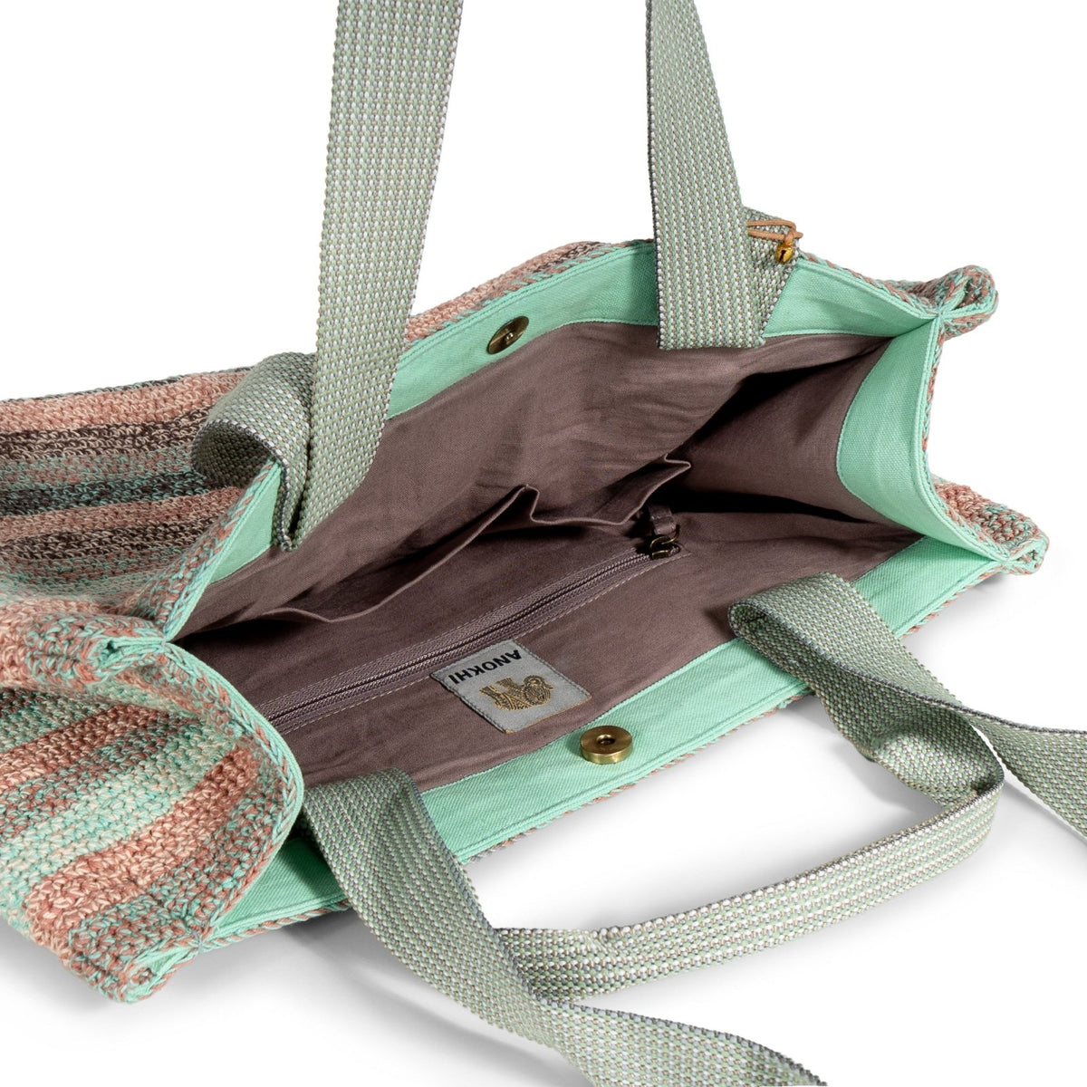 Tote Bag gehäkelt Handarbeit Streifen multicolor - ANOKHI