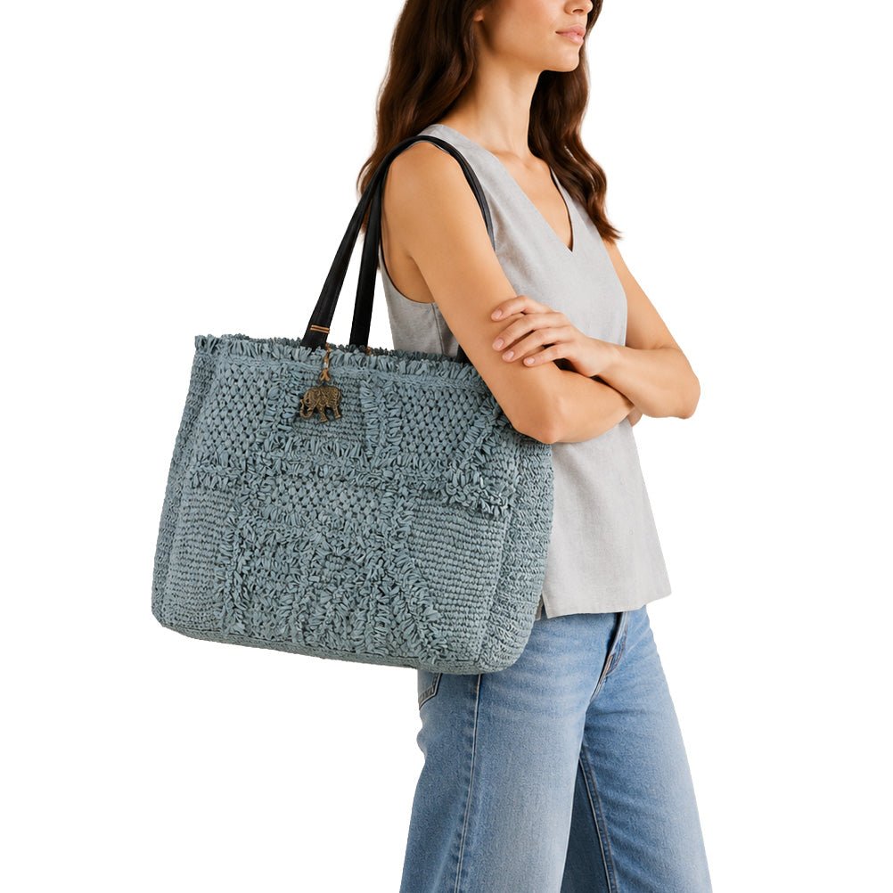Tote Bag groß aus Bast Handarbeit grau - ANOKHI