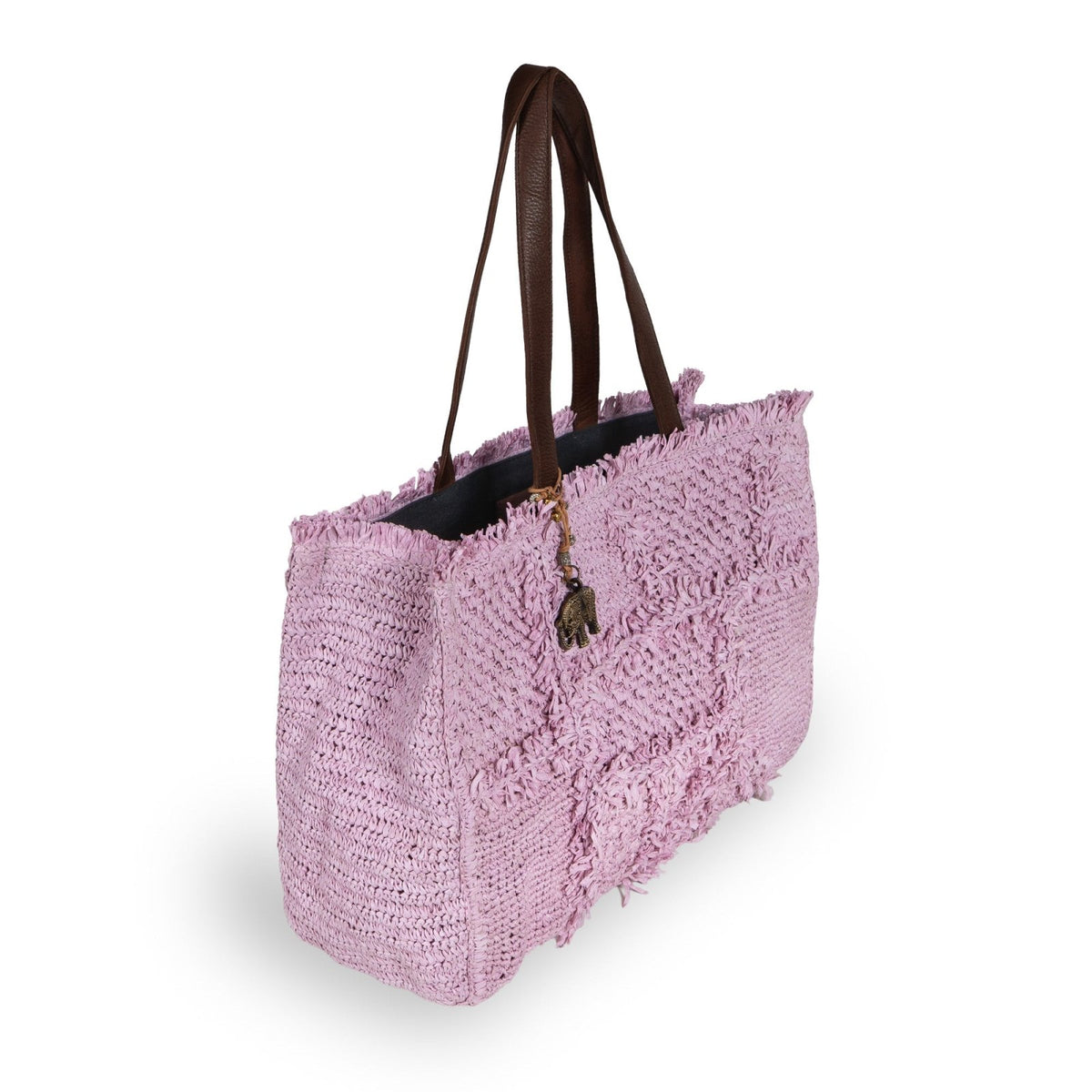 Tote Bag groß aus Bast Handarbeit rose - ANOKHI