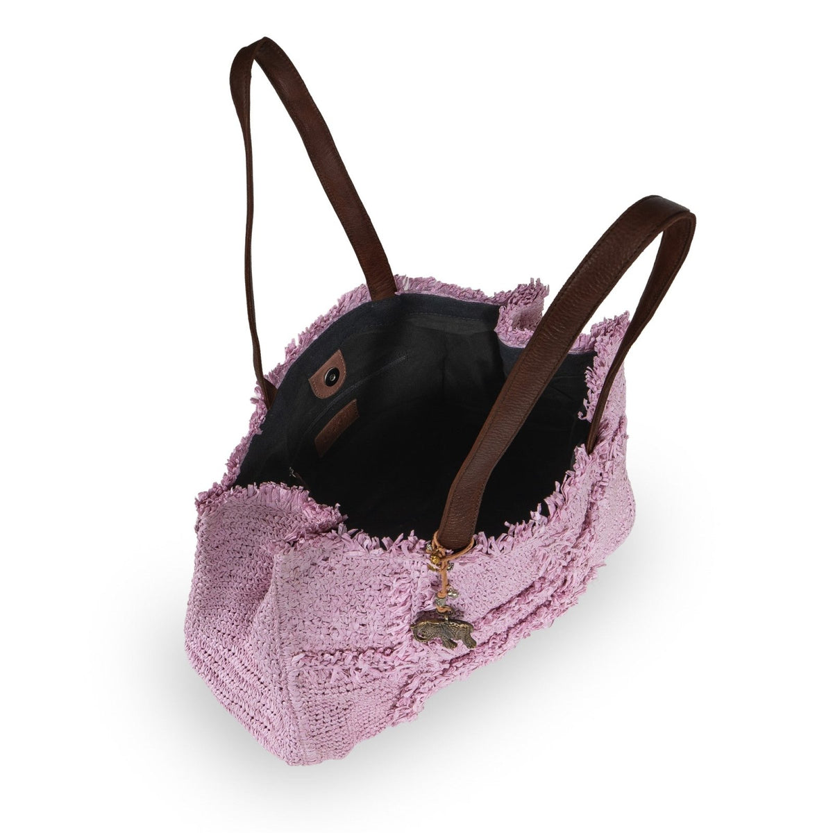 Tote Bag groß aus Bast Handarbeit rose - ANOKHI