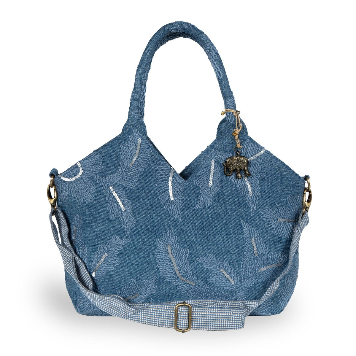 Tote Bag groß Blue Denim bestickt - ANOKHI