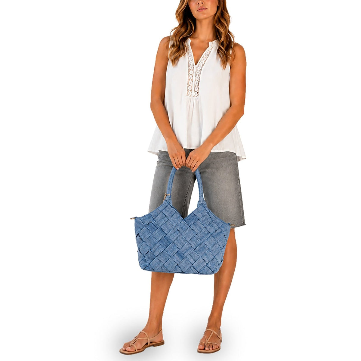 Tote Bag groß Denim geflochten - ANOKHI