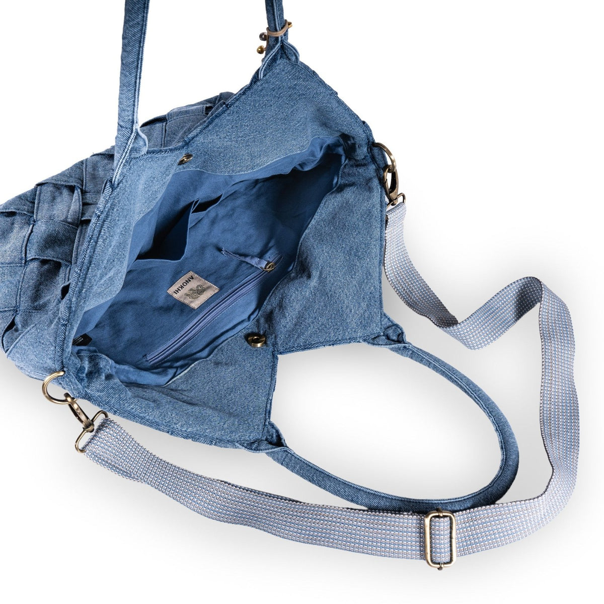 Tote Bag groß Denim geflochten - ANOKHI