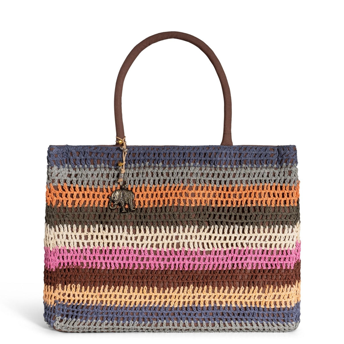 Tote Bag groß gehäkelt Handarbeit Streifen multicolor - ANOKHI