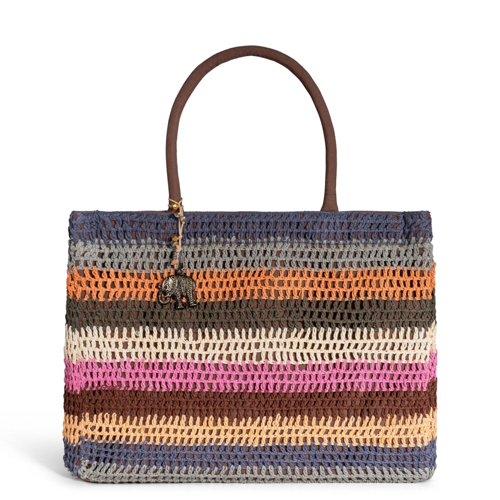 Tote Bag groß gehäkelt Handarbeit Streifen multicolor - ANOKHI