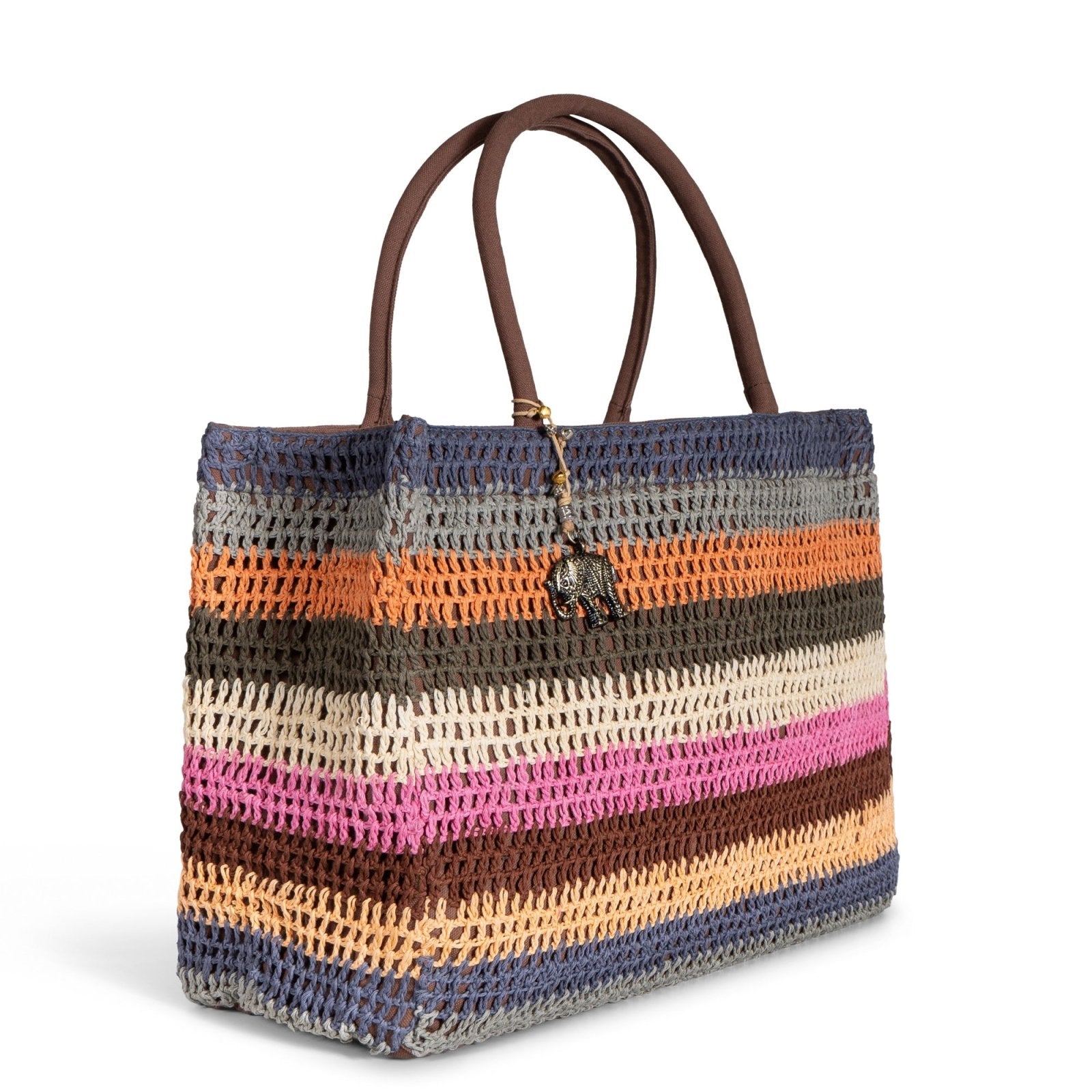 Tote Bag groß gehäkelt Handarbeit Streifen multicolor - ANOKHI