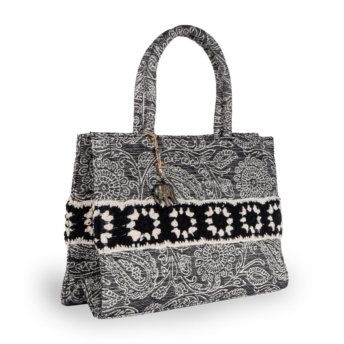 Tote Bag Jacquard schwarz weiß - ANOKHI