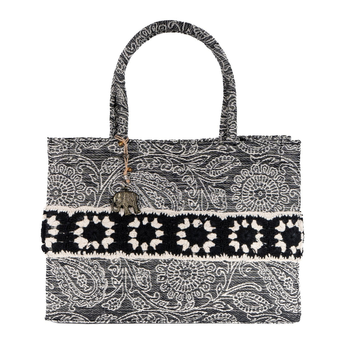 Tote Bag Jacquard schwarz weiß - ANOKHI