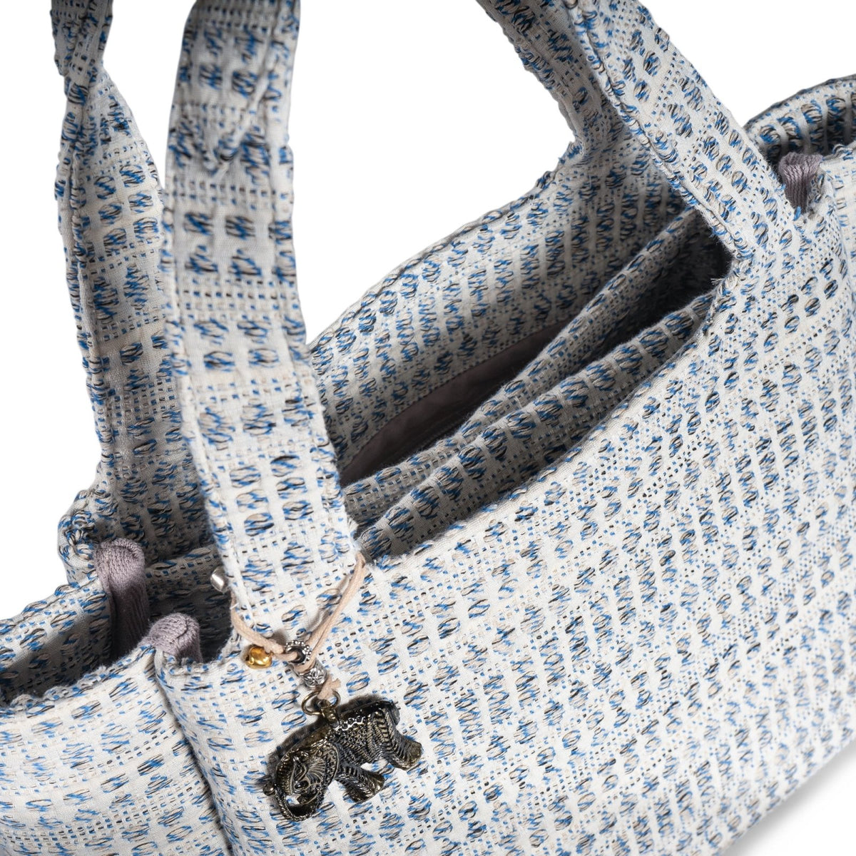 Tote Bag Jacquard Tupfen weiß blau - ANOKHI