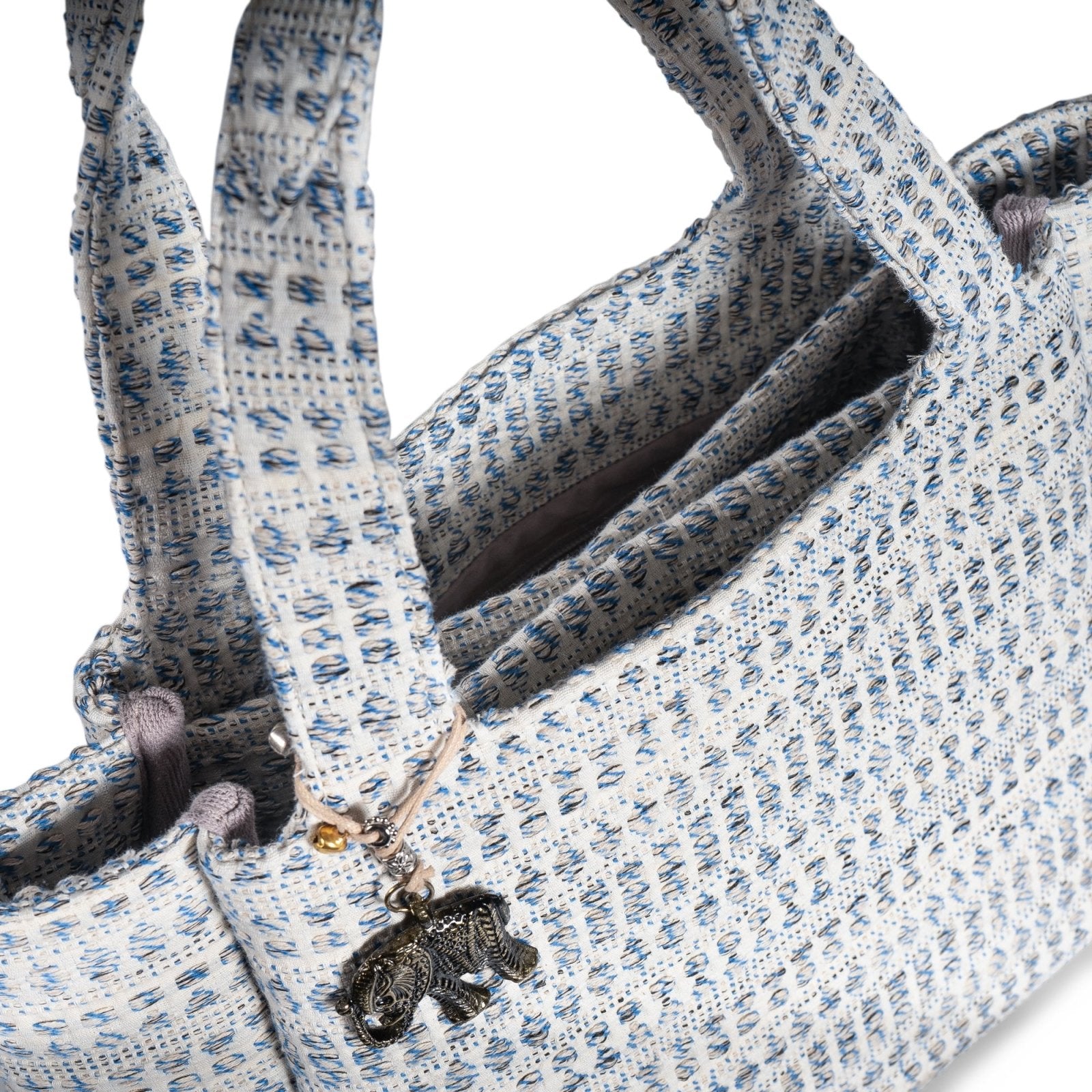 Tote Bag Jacquard Tupfen weiß blau - ANOKHI