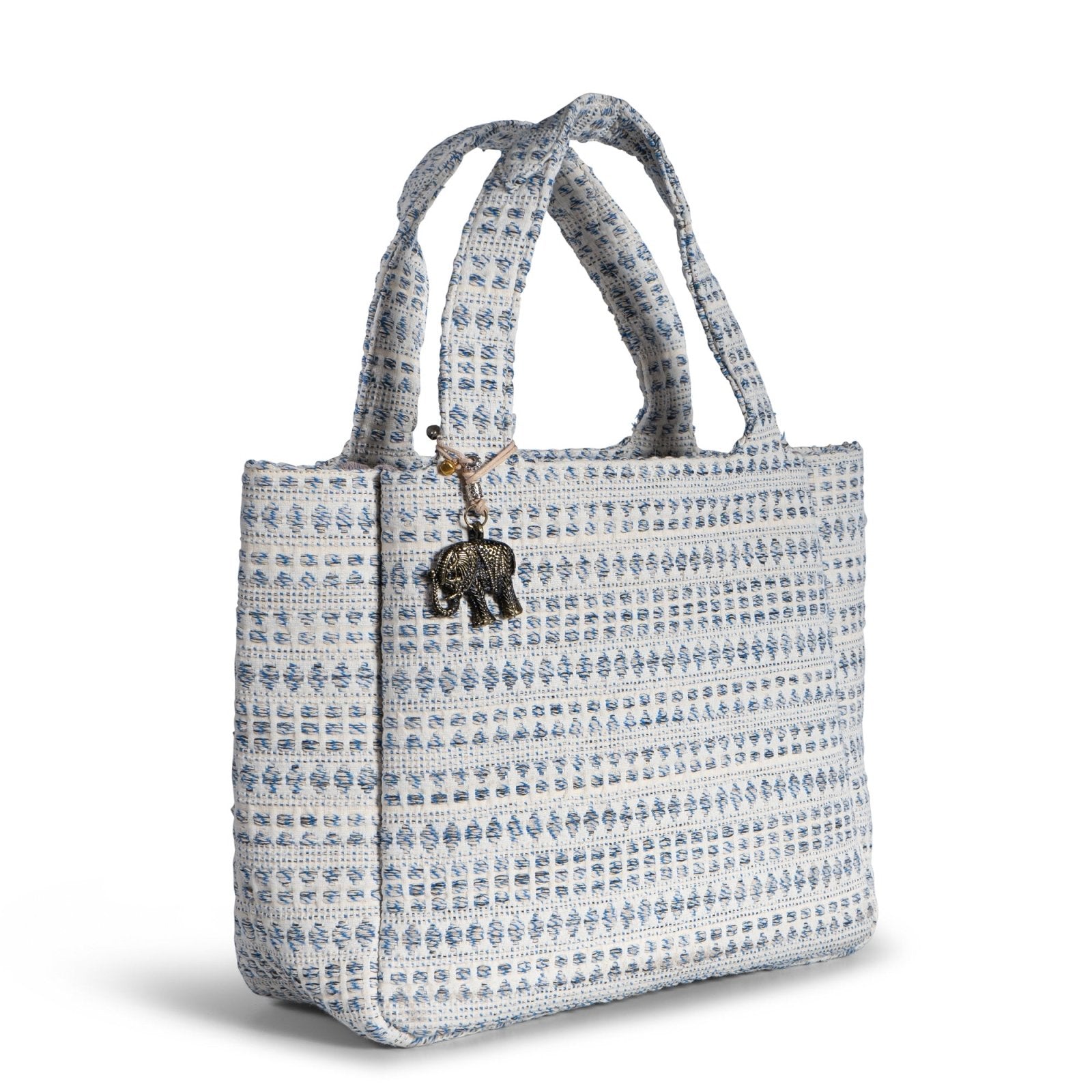 Tote Bag Jacquard Tupfen weiß blau - ANOKHI