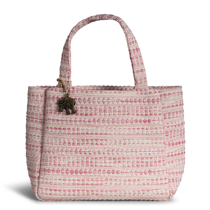 Tote Bag Jacquard Tupfen weiß pink - ANOKHI