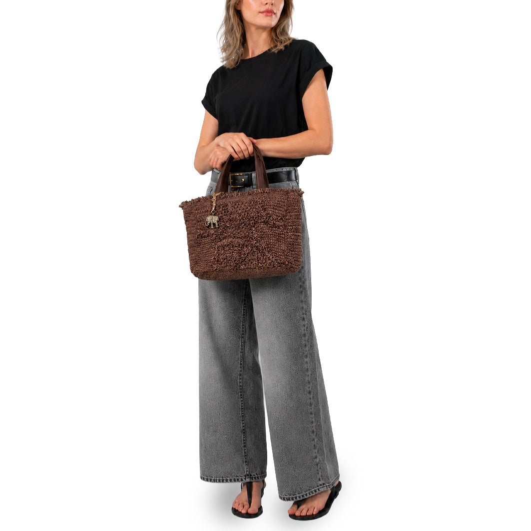 Tote Bag klein aus Bast Handarbeit braun - ANOKHI