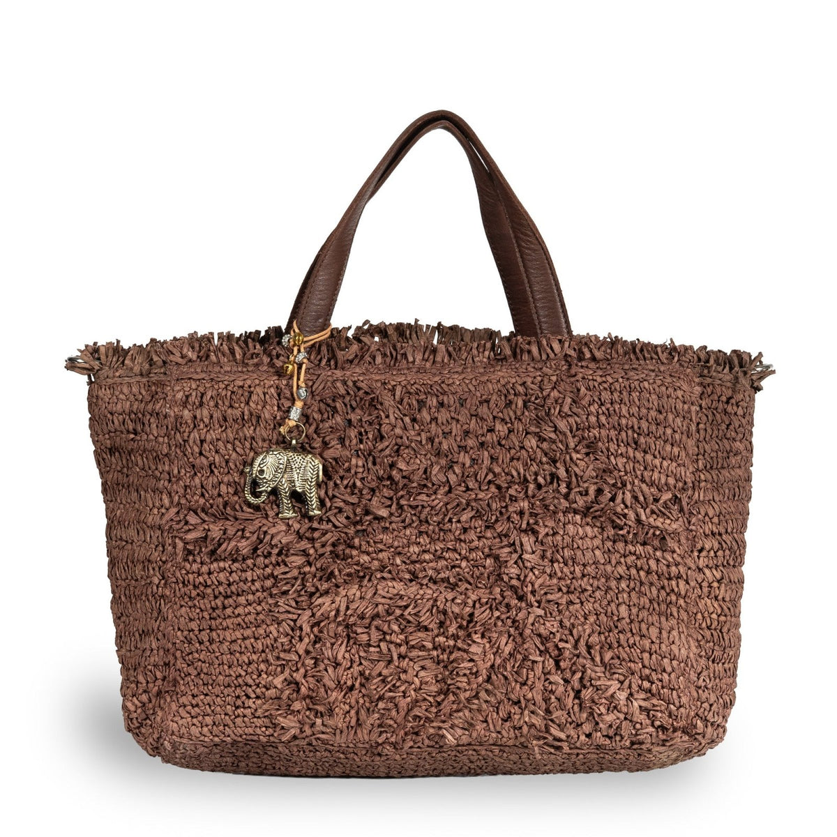 Tote Bag klein aus Bast Handarbeit braun - ANOKHI