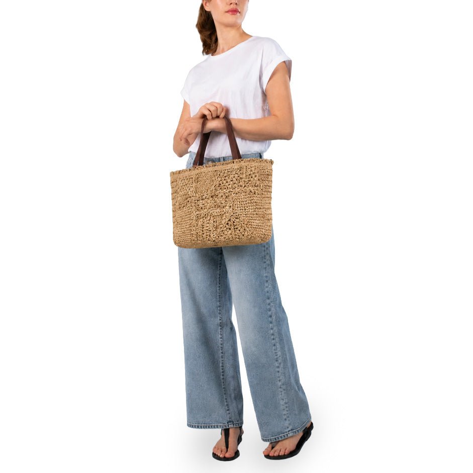 Tote Bag klein aus Bast Handarbeit natur - ANOKHI