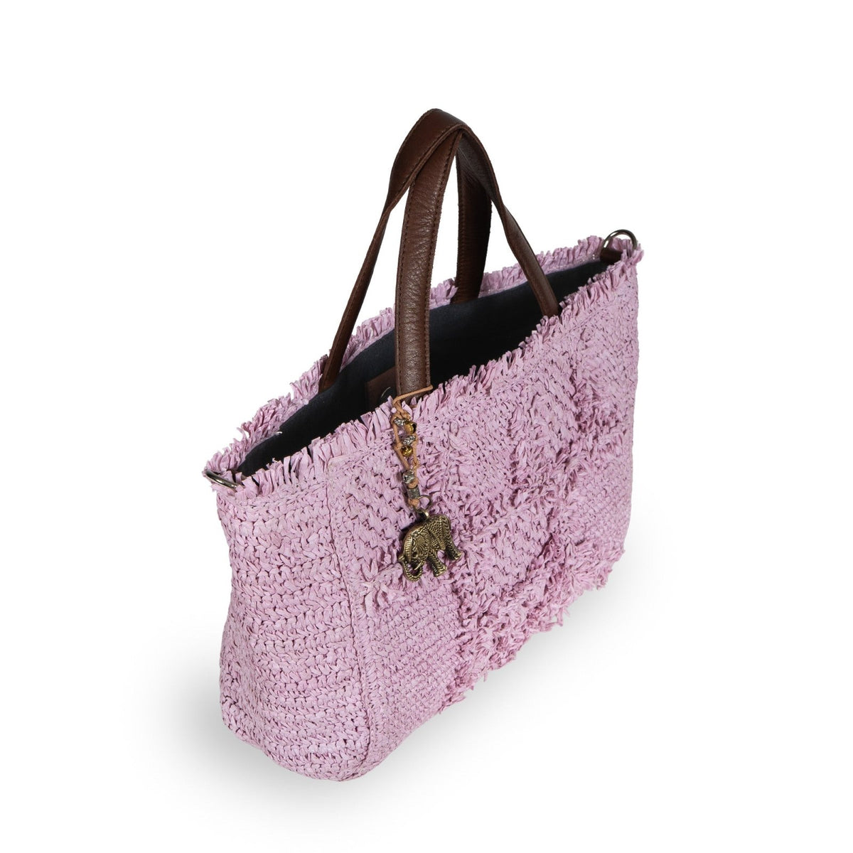 Tote Bag klein aus Bast Handarbeit rose - ANOKHI