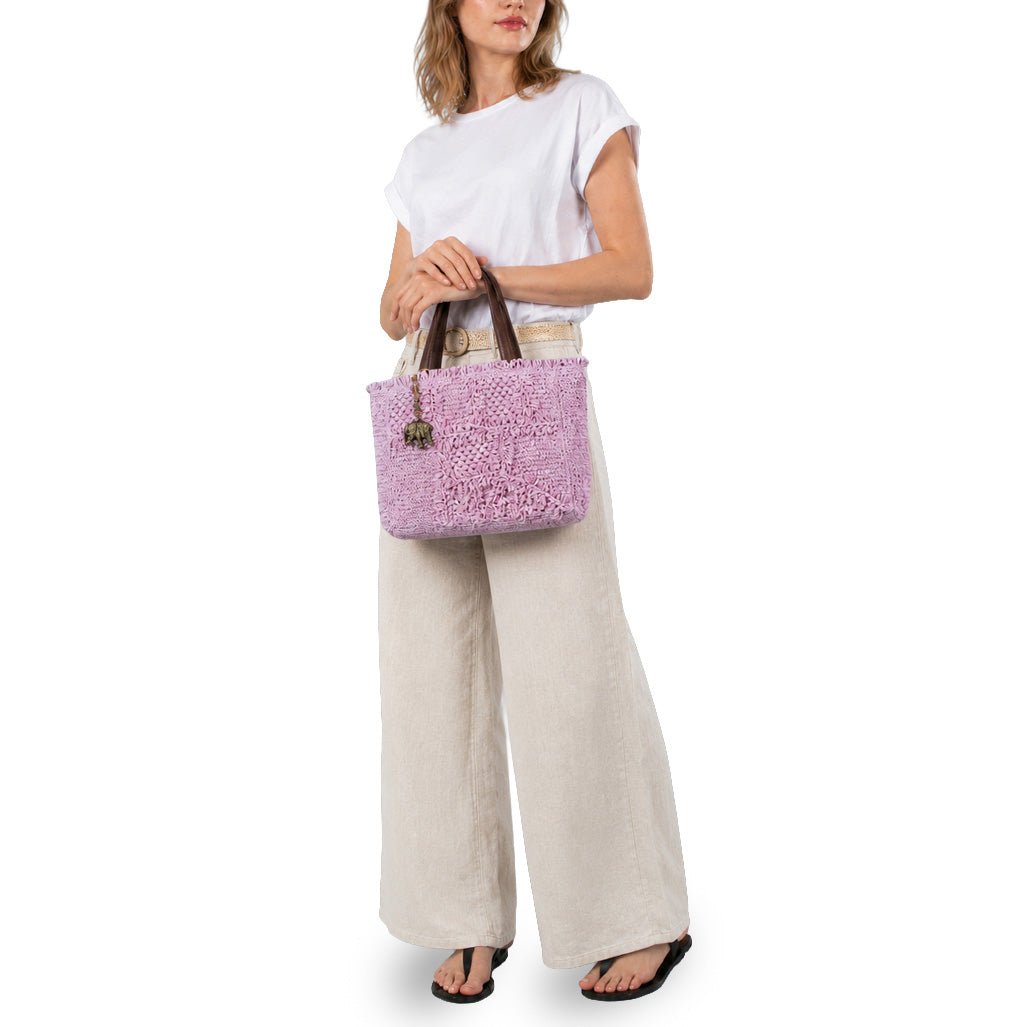 Tote Bag klein aus Bast Handarbeit rose - ANOKHI
