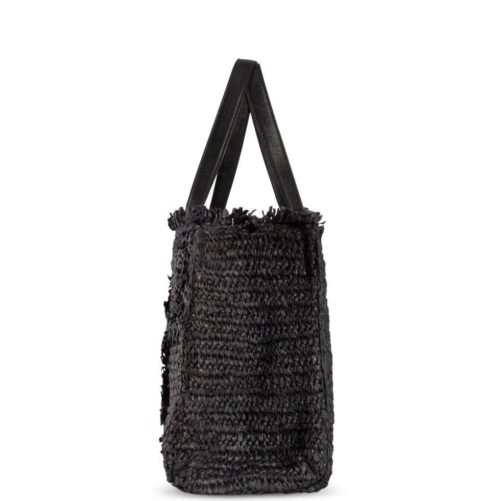 Tote Bag klein aus Bast Handarbeit schwarz - ANOKHI
