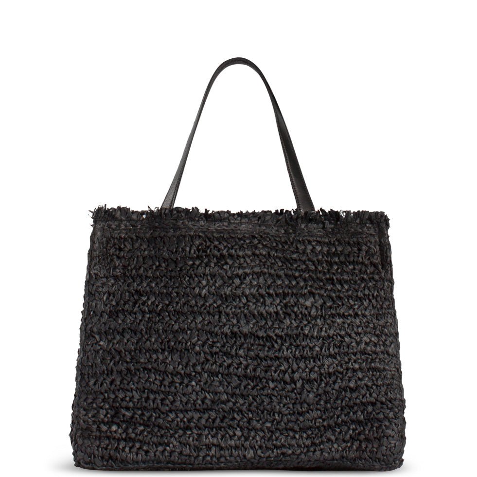 Tote Bag klein aus Bast Handarbeit schwarz - ANOKHI