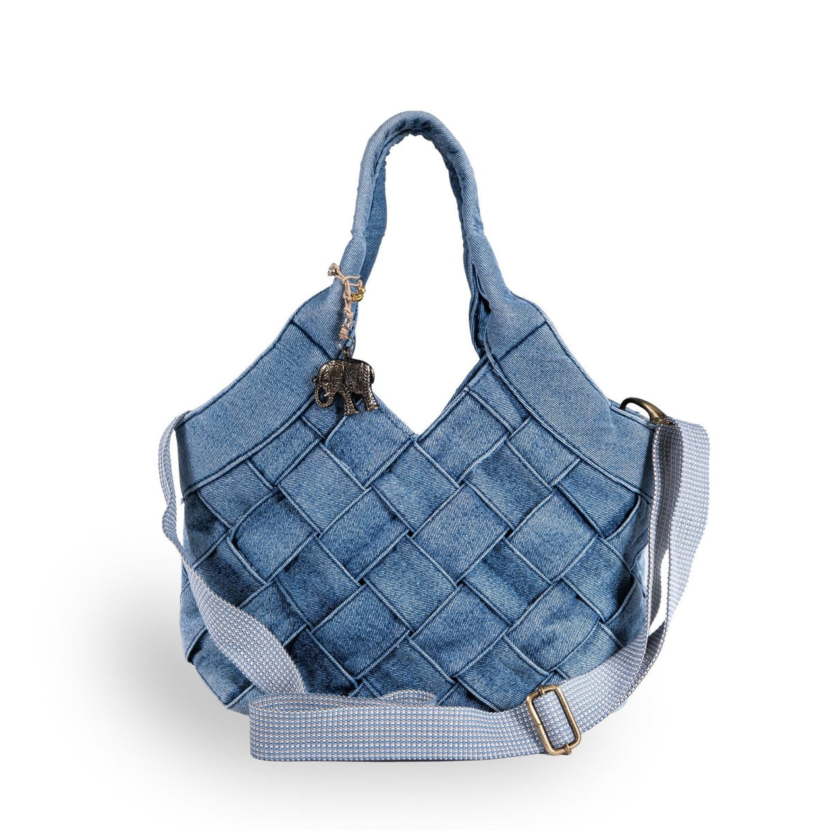 Tote Bag klein Denim geflochten - ANOKHI