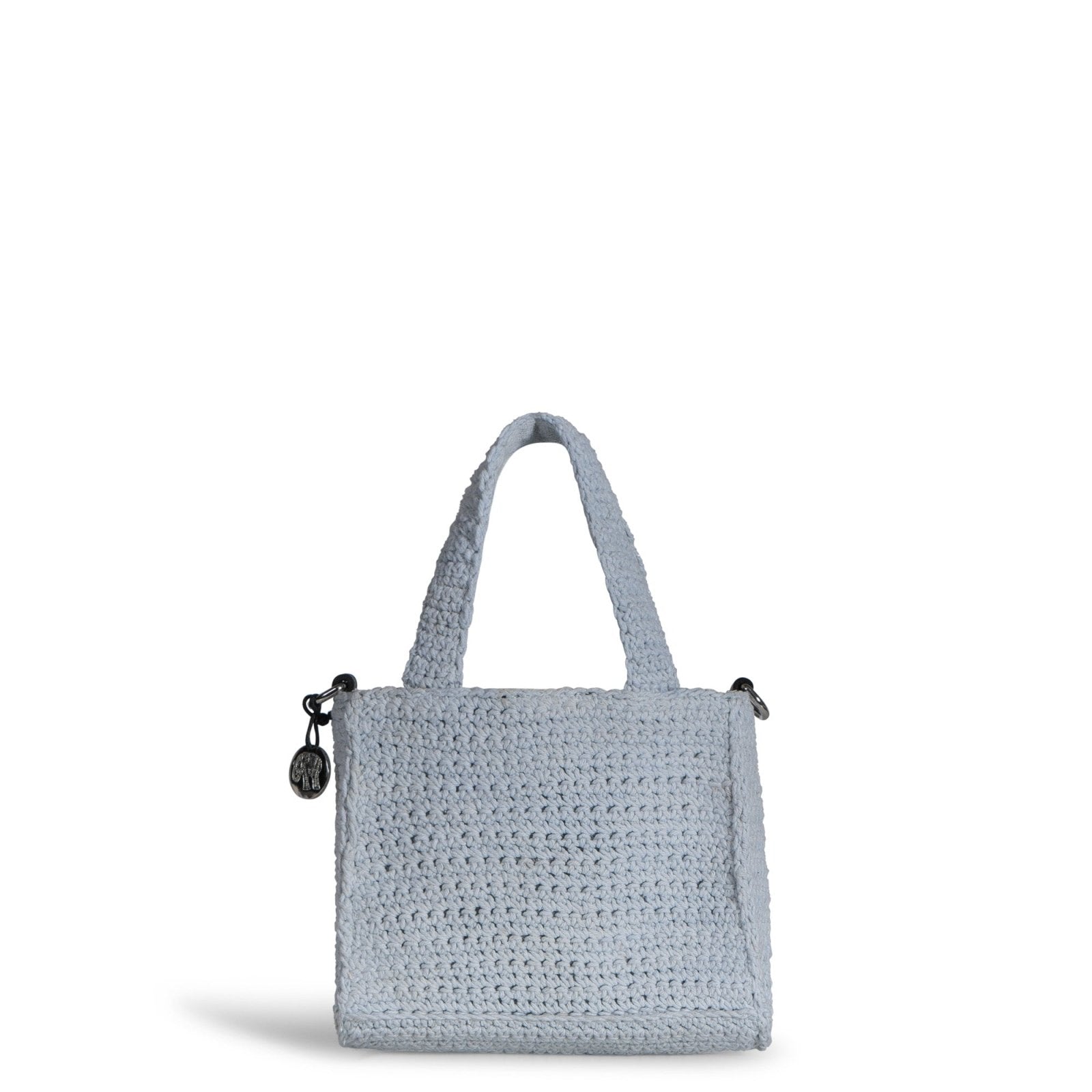 Tote Bag klein gehäkelt Handarbeit Blumenmuster hellblau - ANOKHI