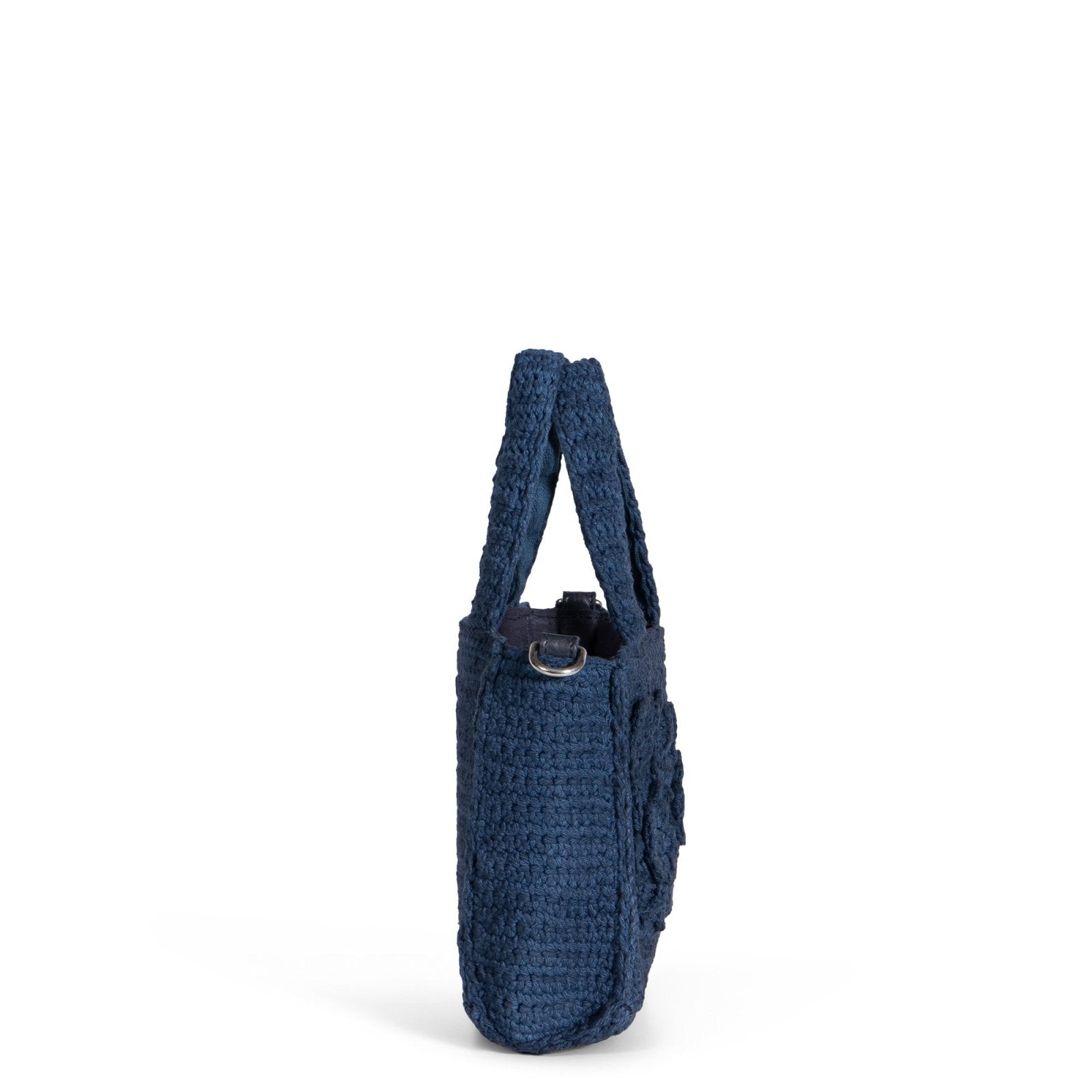 Tote Bag klein gehäkelt Handarbeit Blumenmuster navy - ANOKHI