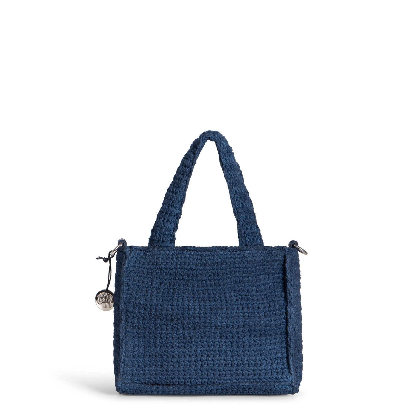 Tote Bag klein gehäkelt Handarbeit Blumenmuster navy - ANOKHI