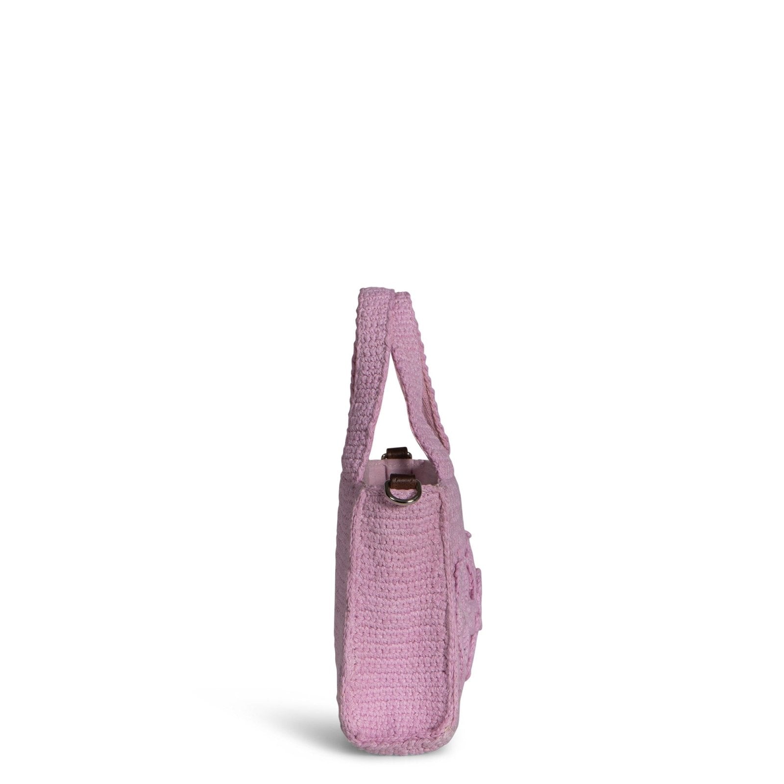 Tote Bag klein gehäkelt Handarbeit Blumenmuster rosa - ANOKHI