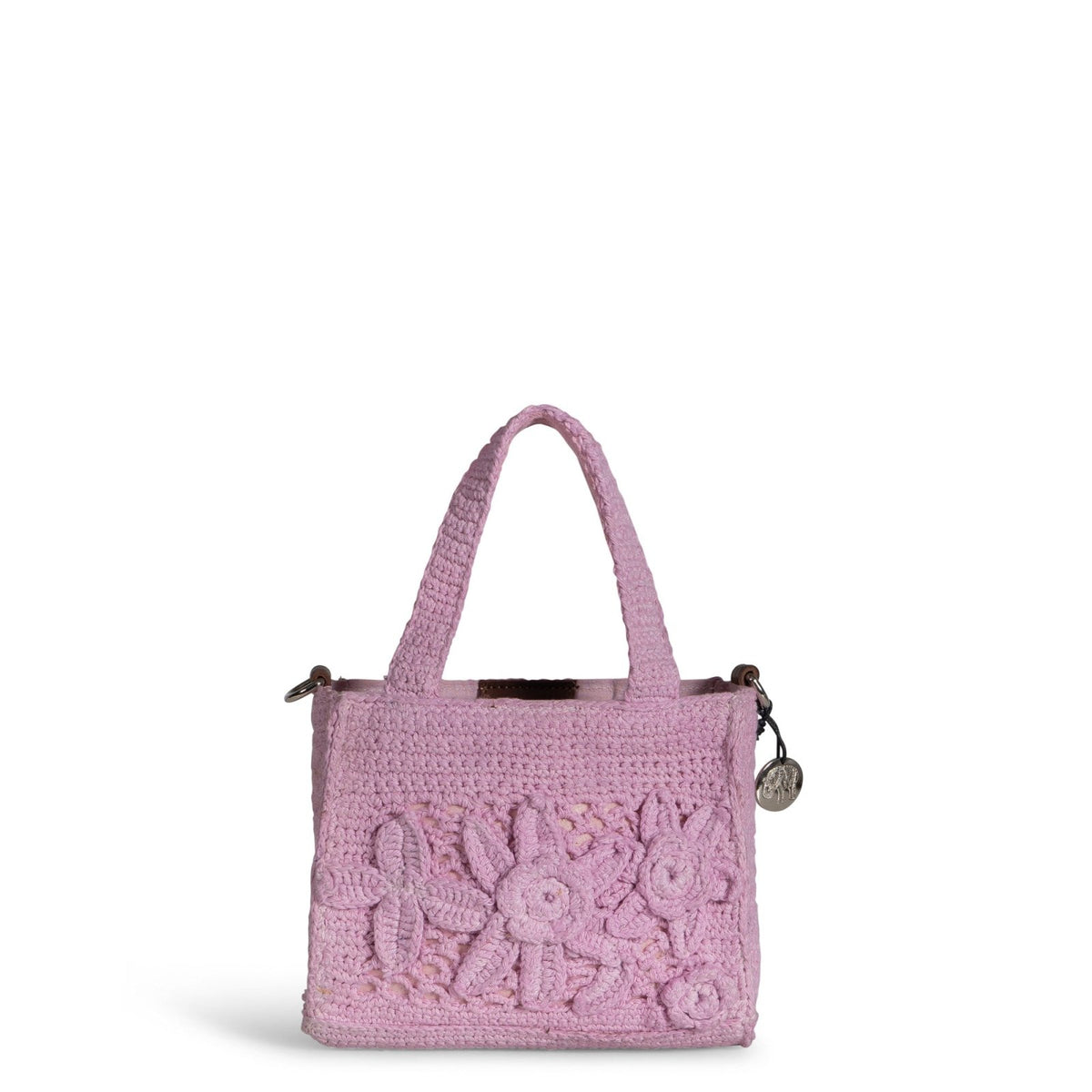 Tote Bag klein gehäkelt Handarbeit Blumenmuster rosa - ANOKHI