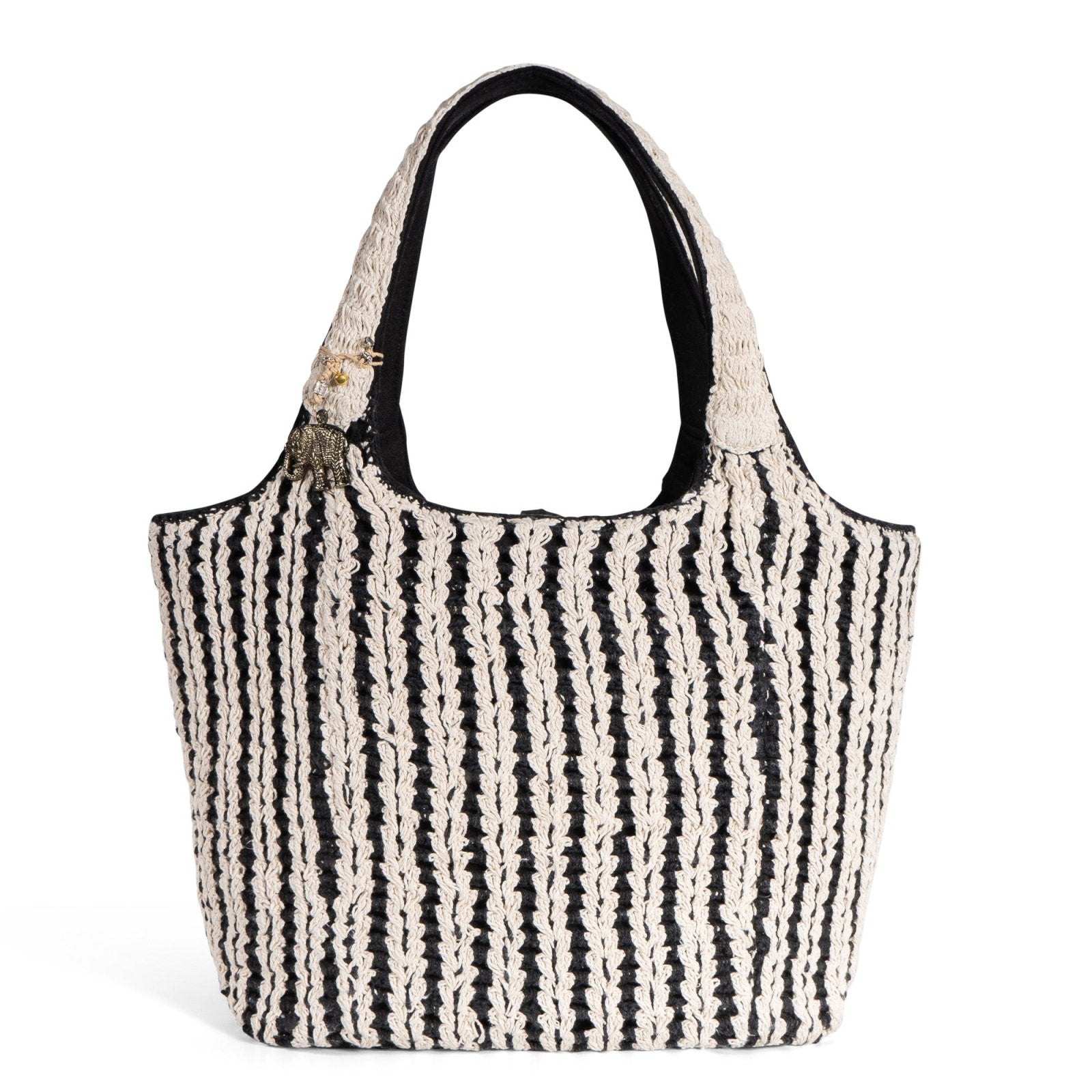 Tote Bag Large gehäkelt Handarbeit off white schwarz - ANOKHI