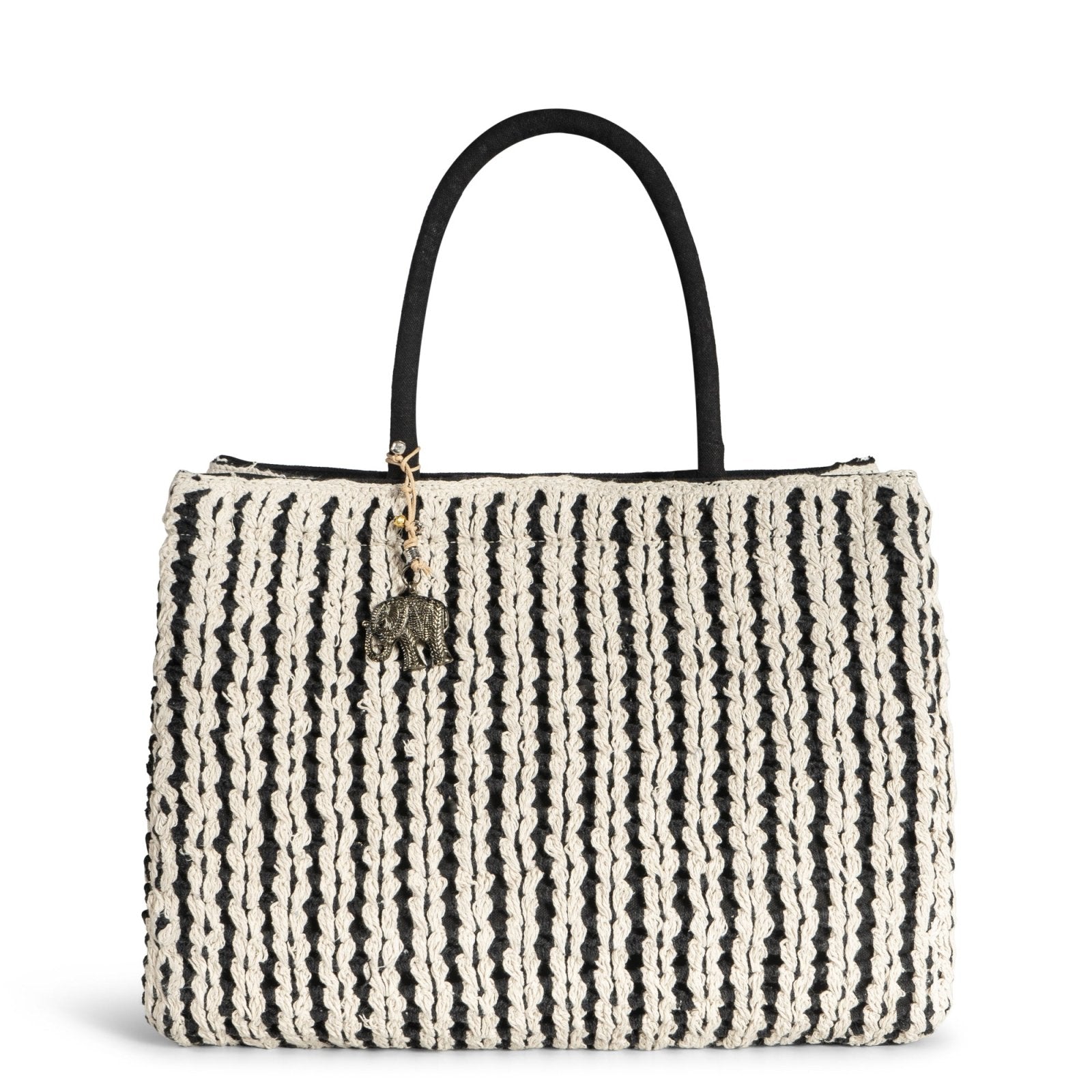 Tote Bag Large gehäkelt Handarbeit off white schwarz - ANOKHI