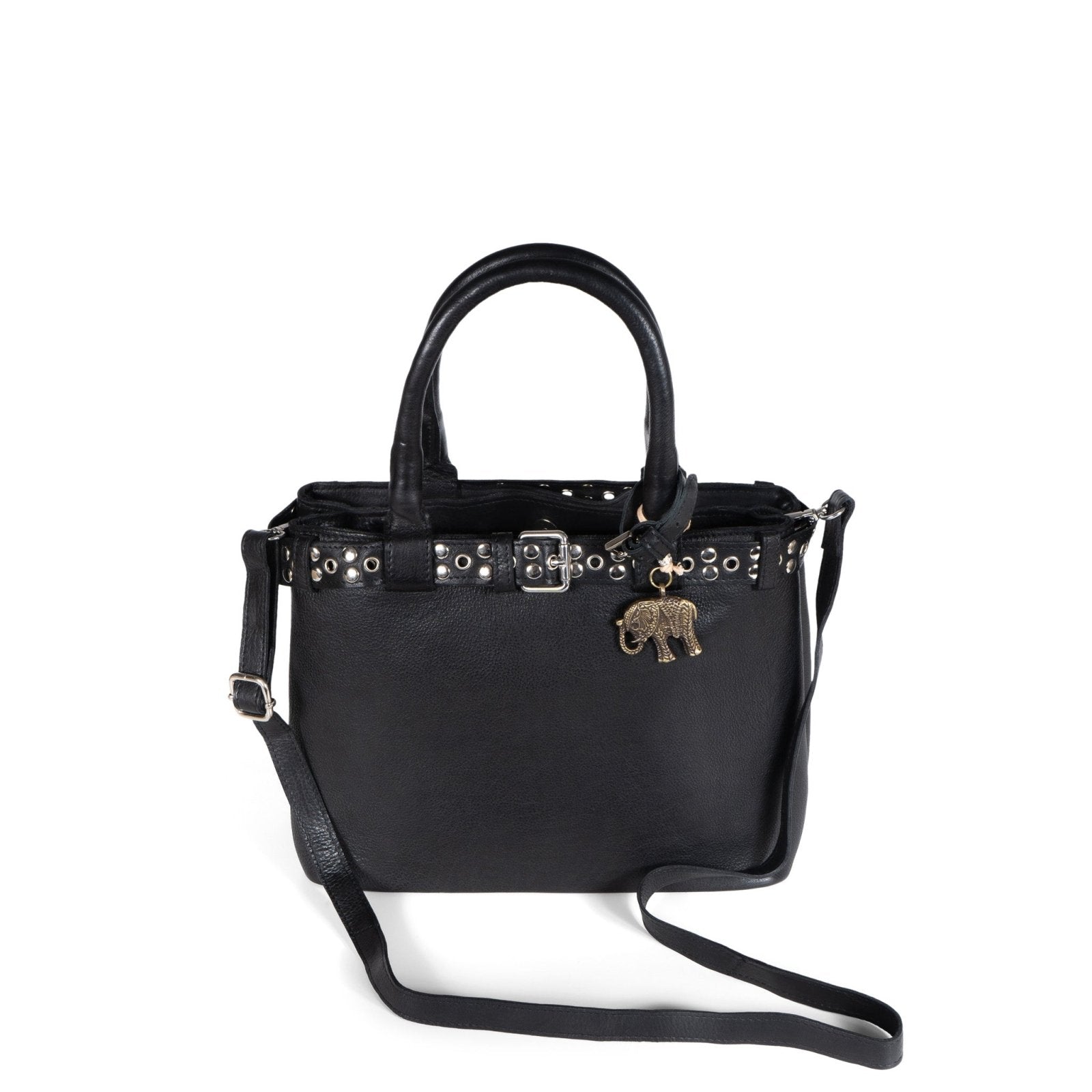 Tote Bag Leder mittlere Größe schwarz Nieten - ANOKHI