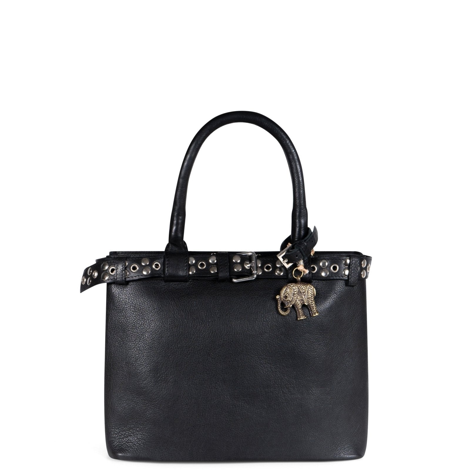 Tote Bag Leder mittlere Größe schwarz Nieten - ANOKHI