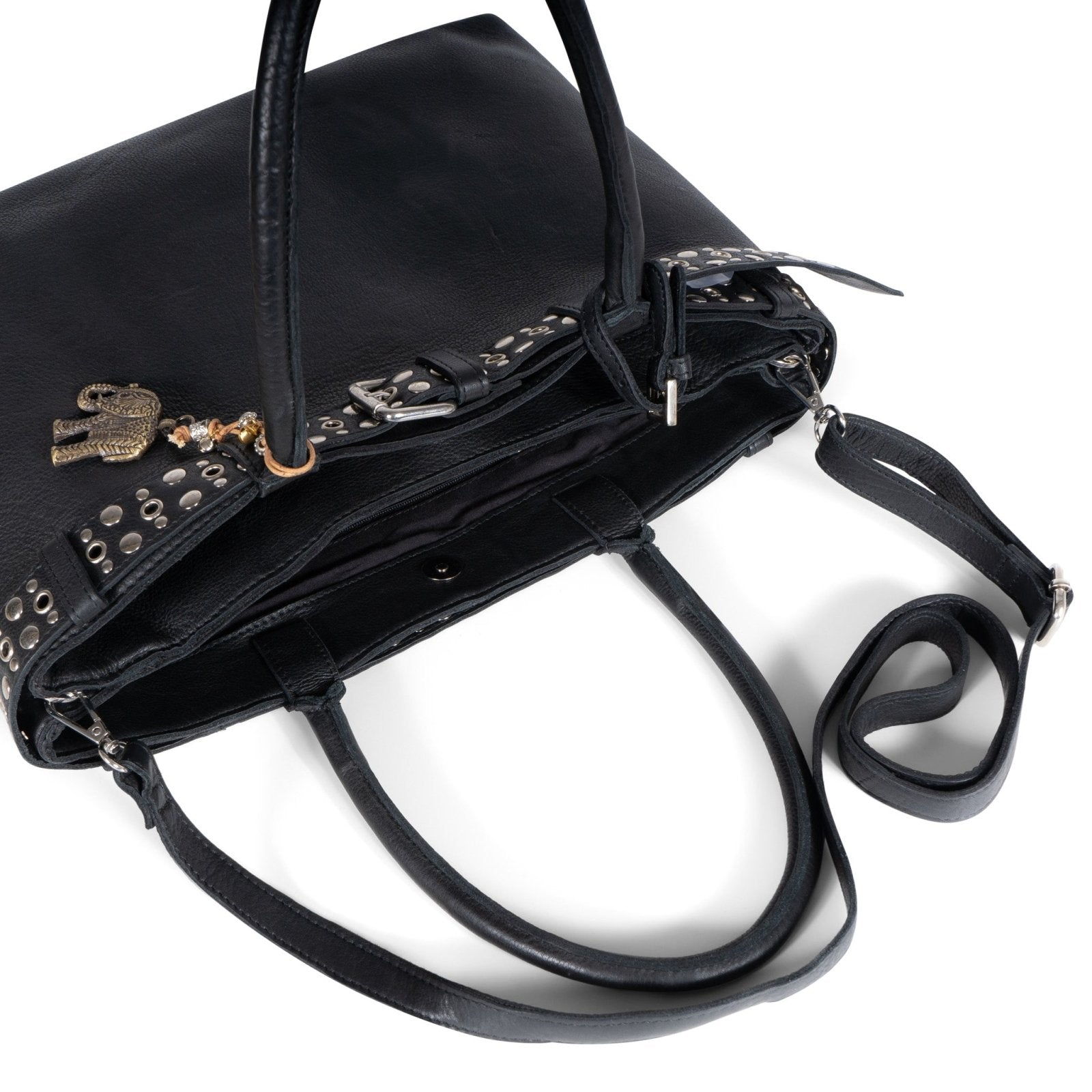Tote Bag Leder schwarz Nieten - ANOKHI