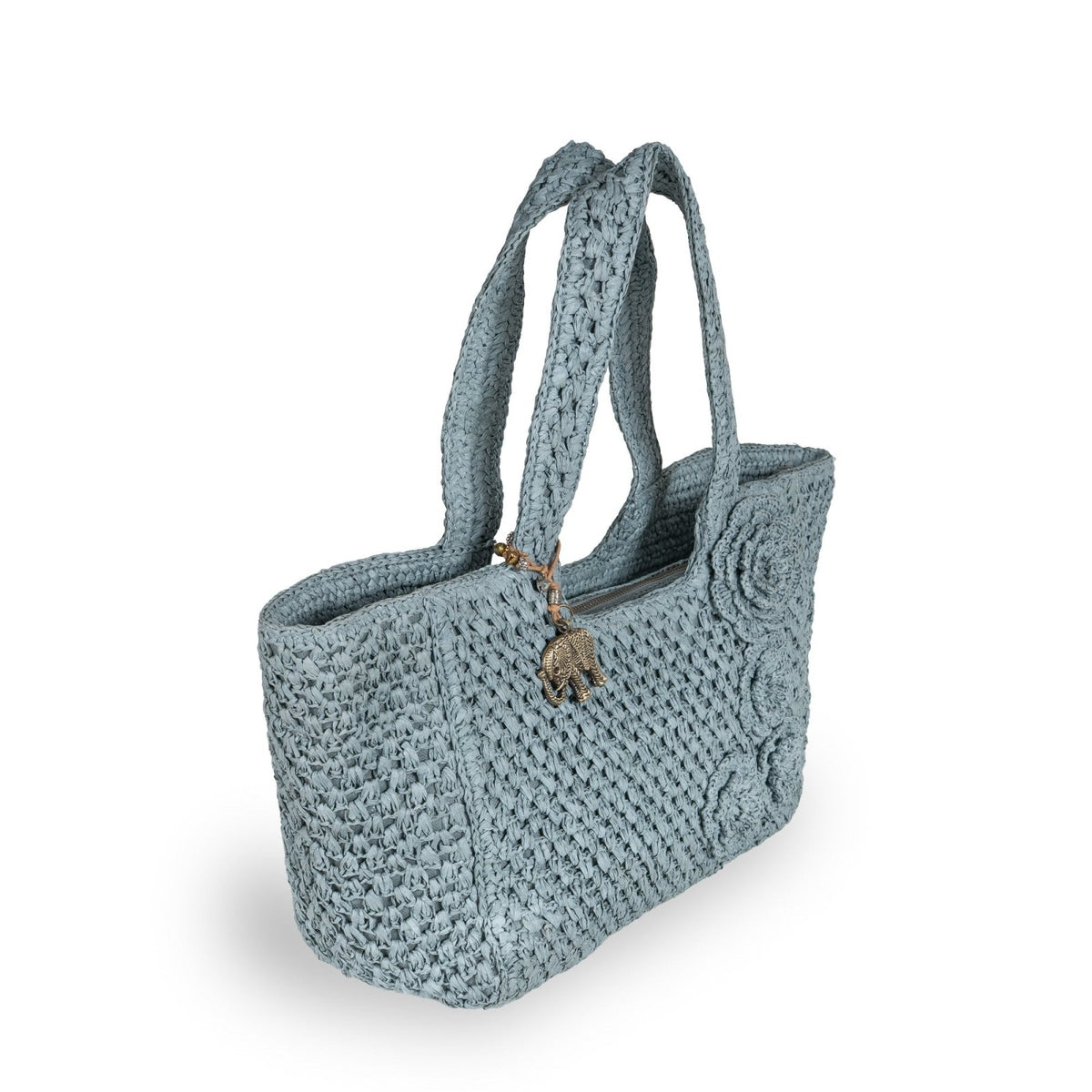 Tote Bag mittelgroß aus Bast Handarbeit grau - ANOKHI