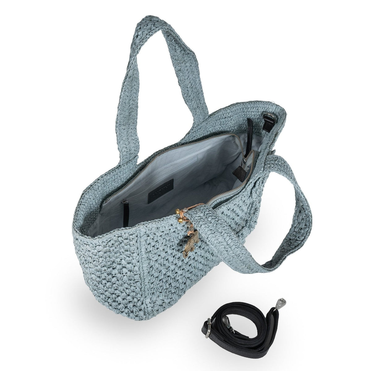 Tote Bag mittelgroß aus Bast Handarbeit grau - ANOKHI