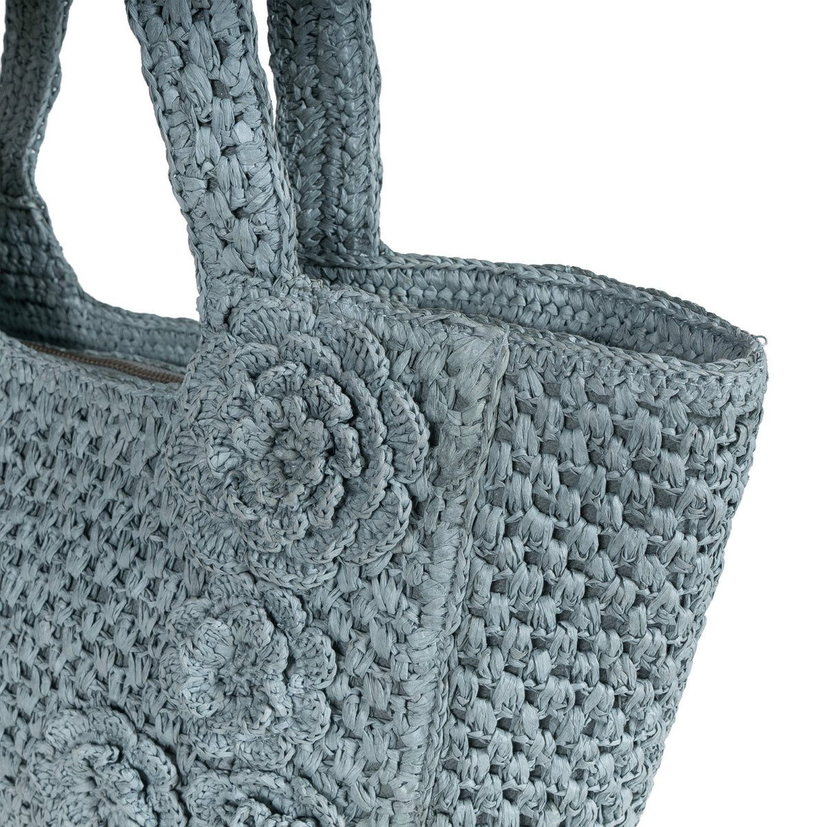 Tote Bag mittelgroß aus Bast Handarbeit grau - ANOKHI