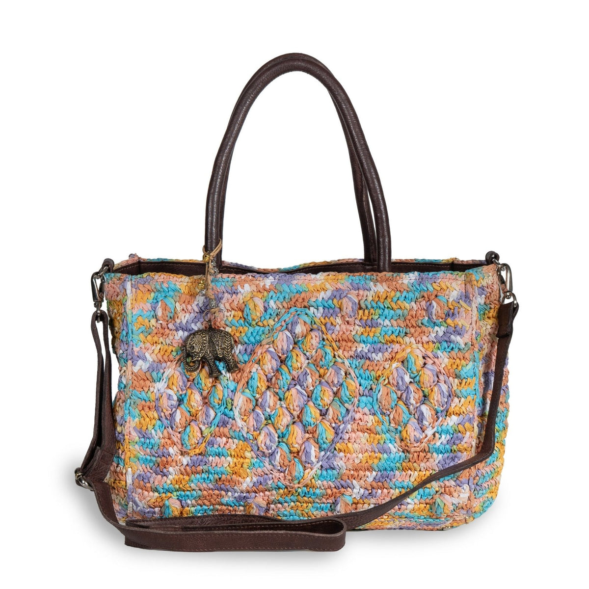 Tote Bag mittelgroß aus Bast Handarbeit multicolor - ANOKHI