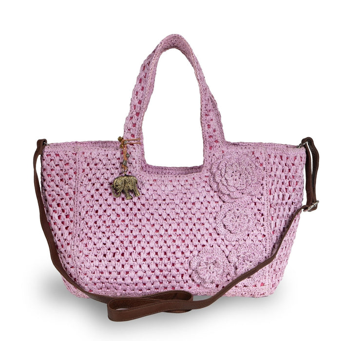 Tote Bag mittelgroß aus Bast Handarbeit rose - ANOKHI