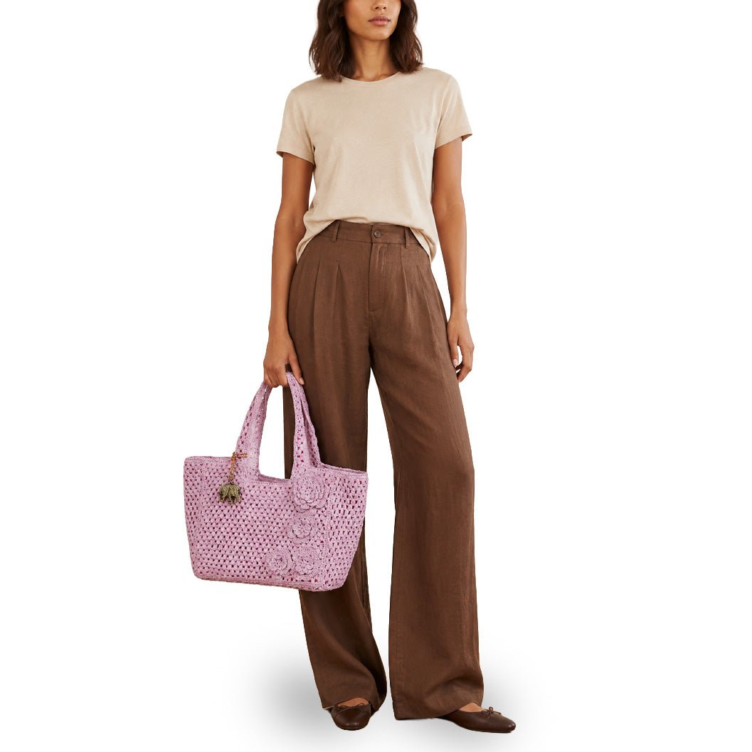 Tote Bag mittelgroß aus Bast Handarbeit rose - ANOKHI