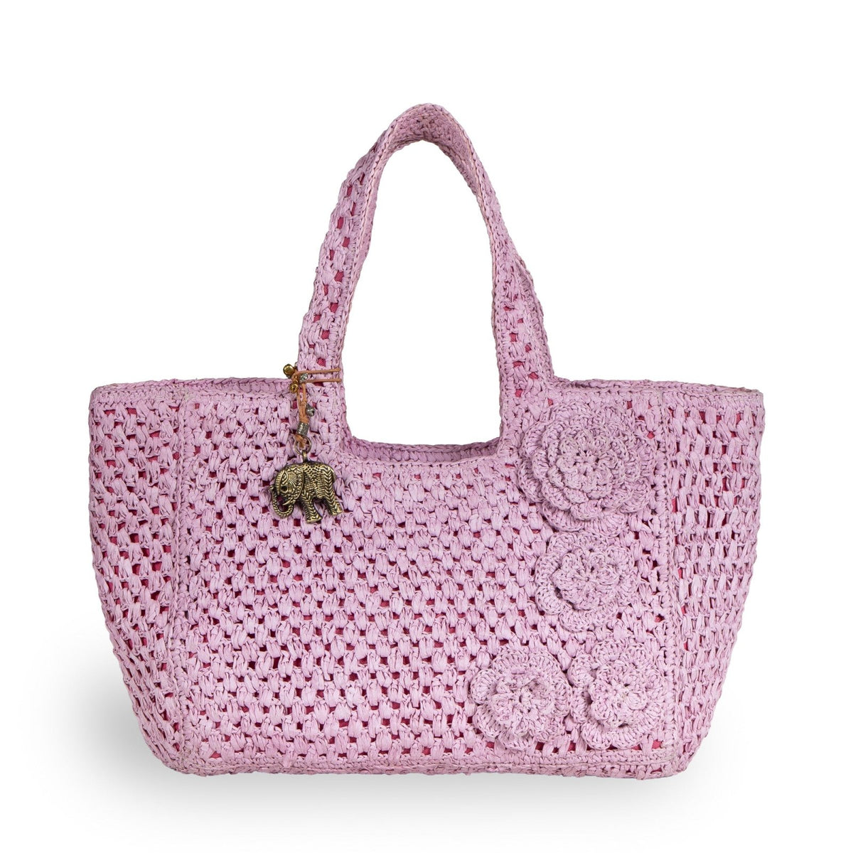 Tote Bag mittelgroß aus Bast Handarbeit rose - ANOKHI