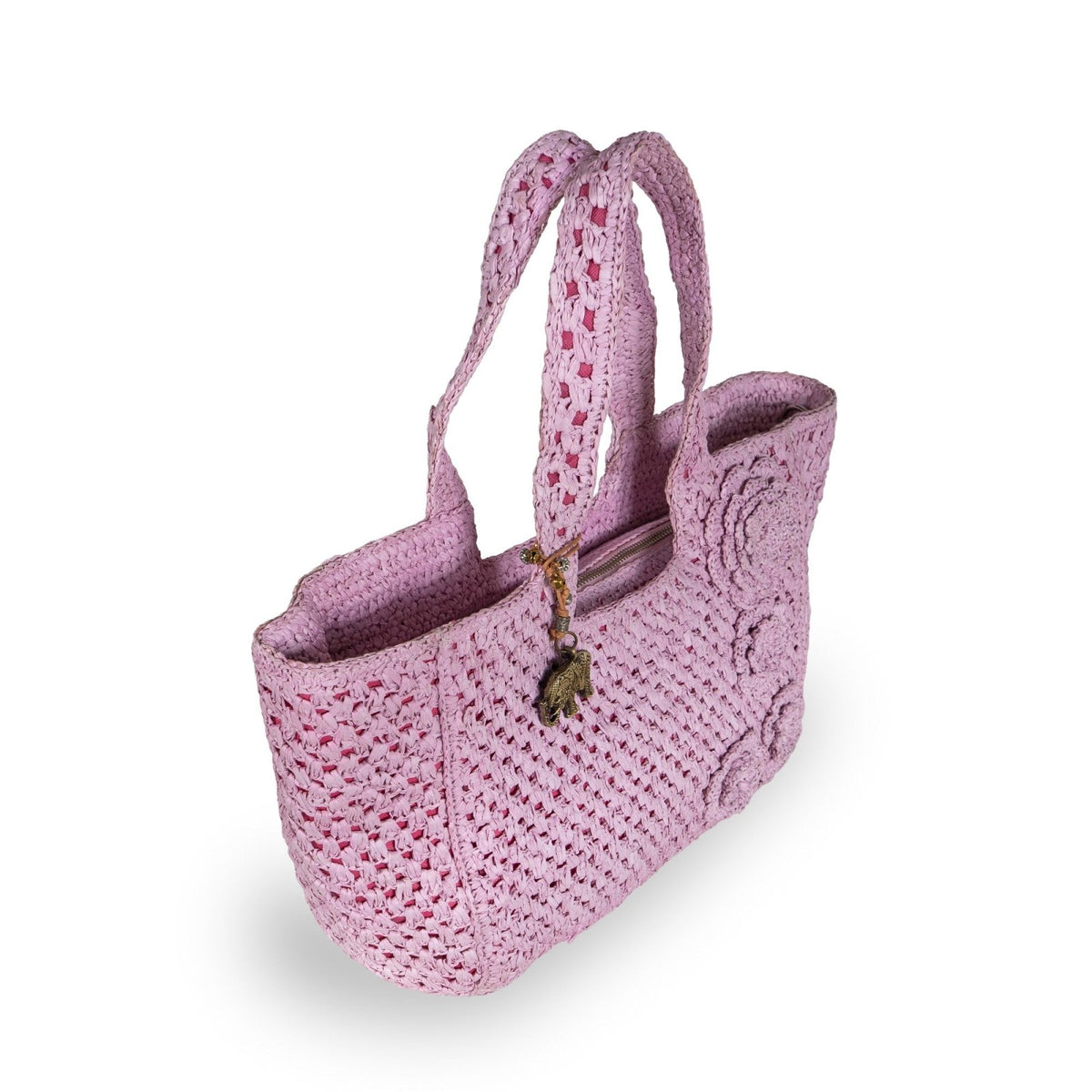 Tote Bag mittelgroß aus Bast Handarbeit rose - ANOKHI