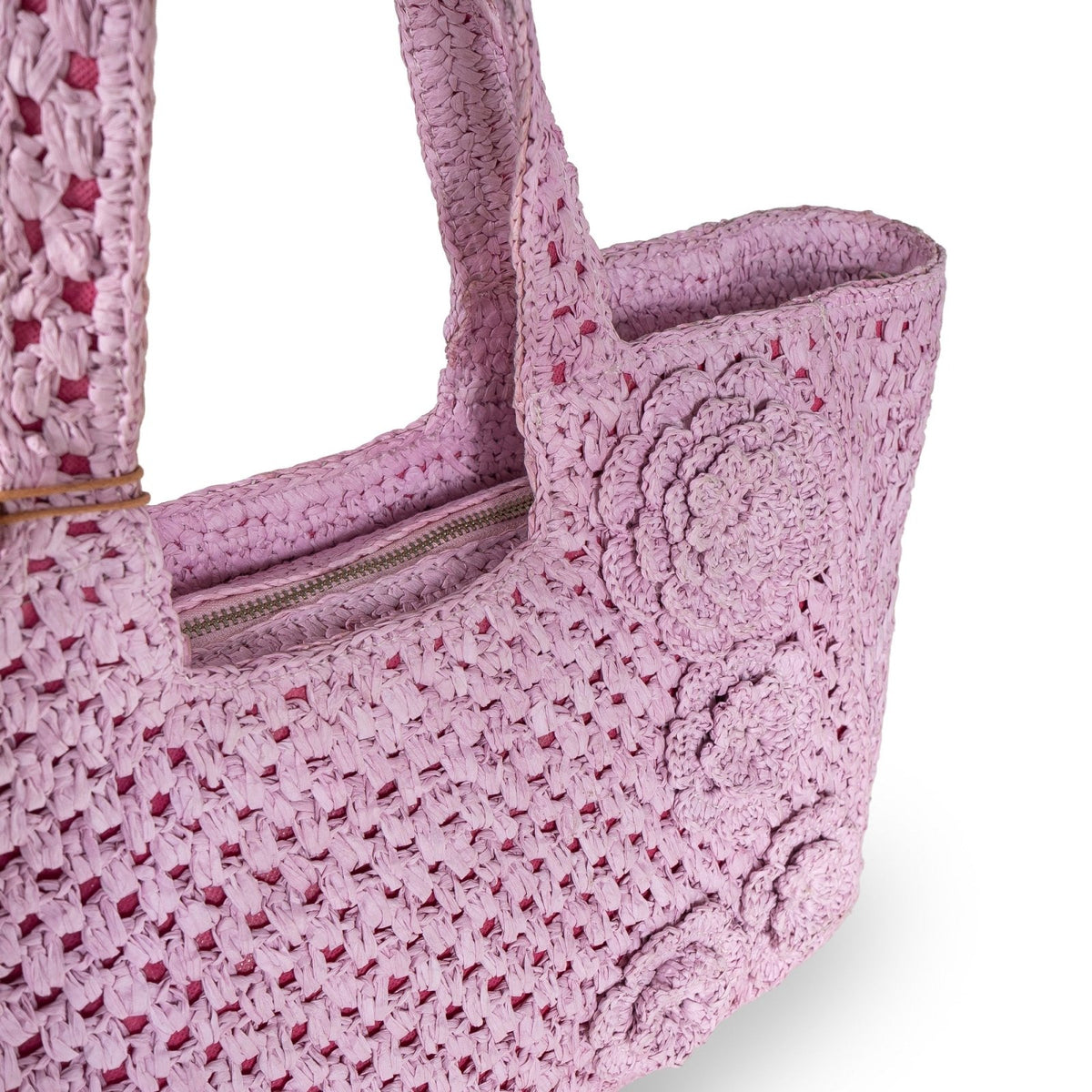 Tote Bag mittelgroß aus Bast Handarbeit rose - ANOKHI