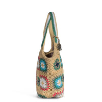 Tote Bag mittlere Größe gehäkelt Handarbeit beige multicolor - ANOKHI