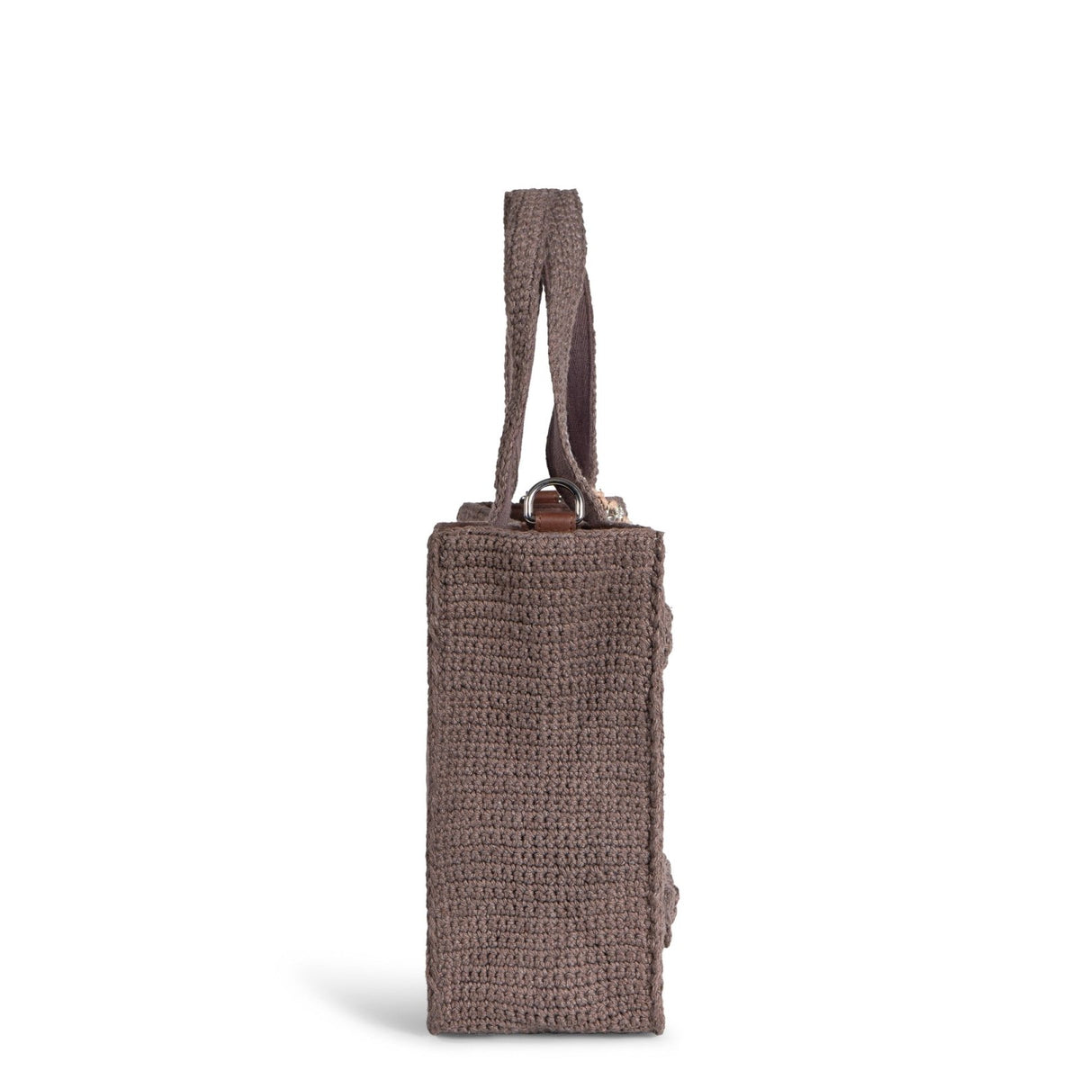 Tote Bag mittlere Größe gehäkelt Handarbeit Blumenmuster braun - ANOKHI